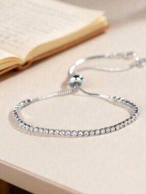 Classic Silver Tennis Bracelet with Adjustable Slider